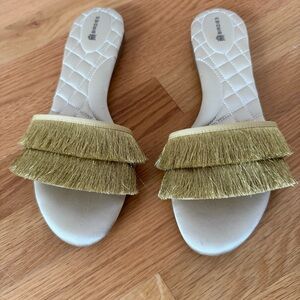 Birdies Gold Fringe Slide Sandals